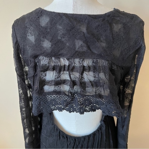 Free People lace trim gauze open back dress 958 - Picture 12 of 15